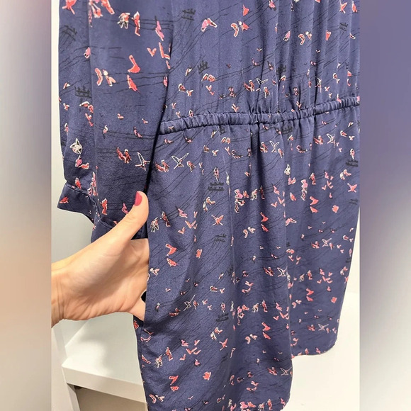 Madewell Navy Birdslife Print Dress 100% Silk lined Womens size 0 - Picture 7 of 9